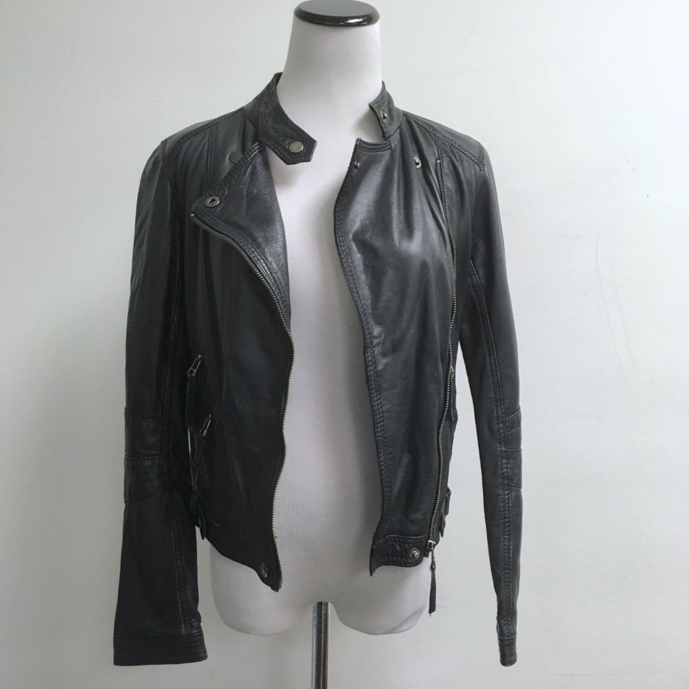 OAKWOOD BLACK LEATHER MOTORCYCLE ZIP JACKET S